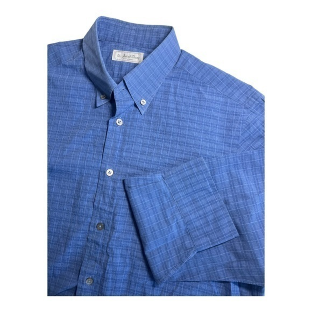 Ascot‎ Chang Mens Dress Shirt Large Blue Window Pane Patter Button Down